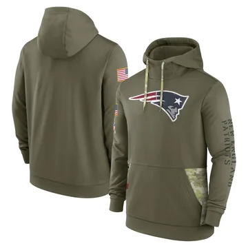 Men's New England Patriots Olive 2022 Salute to Service Therma Performance Pullover Hoodie