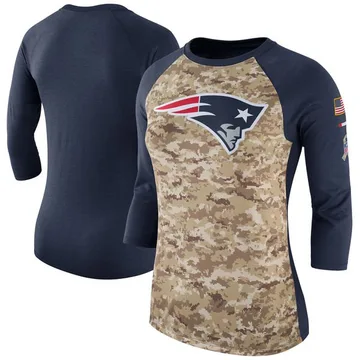 Women's New England Patriots Legend Camo/Navy Salute to Service 2017 Three-Quarter Raglan Sleeve T-Shirt