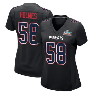 Women's Xavier Holmes New England Patriots Game Black Carbon Fashion Super Bowl LX Patch Jersey
